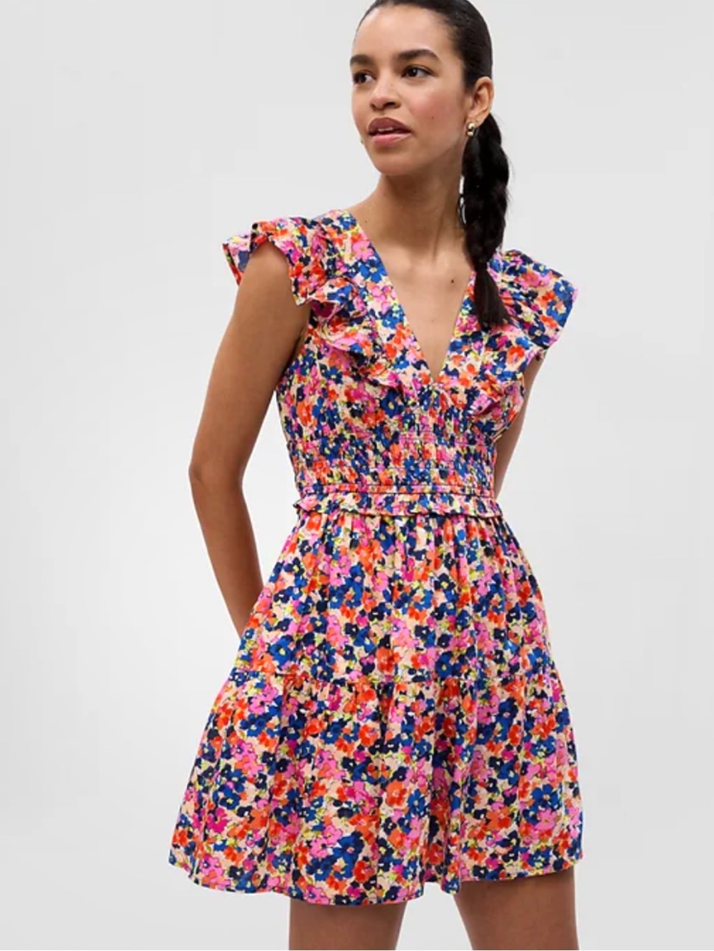 Gap Floral Ruffle Mini Dress Sz M NWT Colorful Cotton Feminine Cottagecore